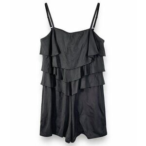 Fit 4 U Black Tiered Ruffle Swim Romper One Piece Womens Size 10 NEW